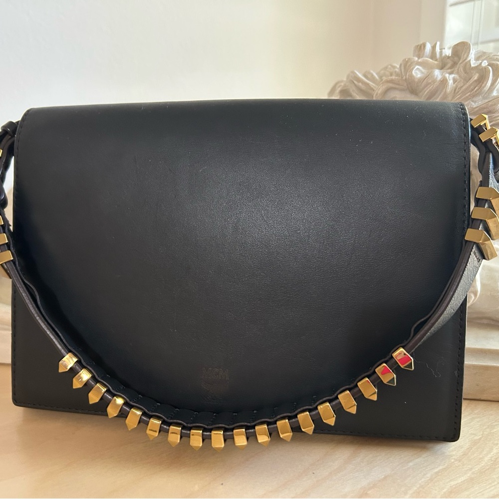MCM Black Shoulder Bag and with Gold Brackets